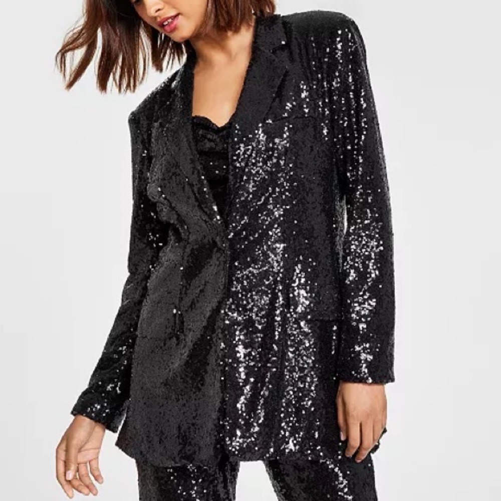 Alex & Sophia Juniors' Sequined Blazer Black Sz 5/6